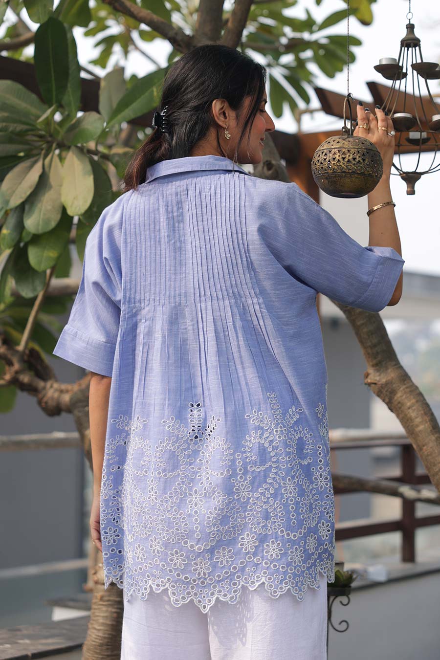 Blue Charlotte Schiffli Short Shirt