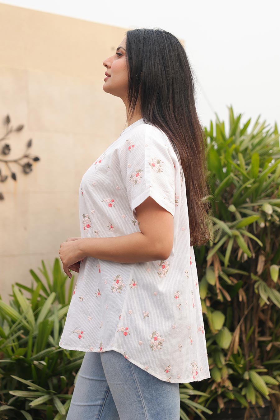 Hallie White Floral Embroidered Shirt