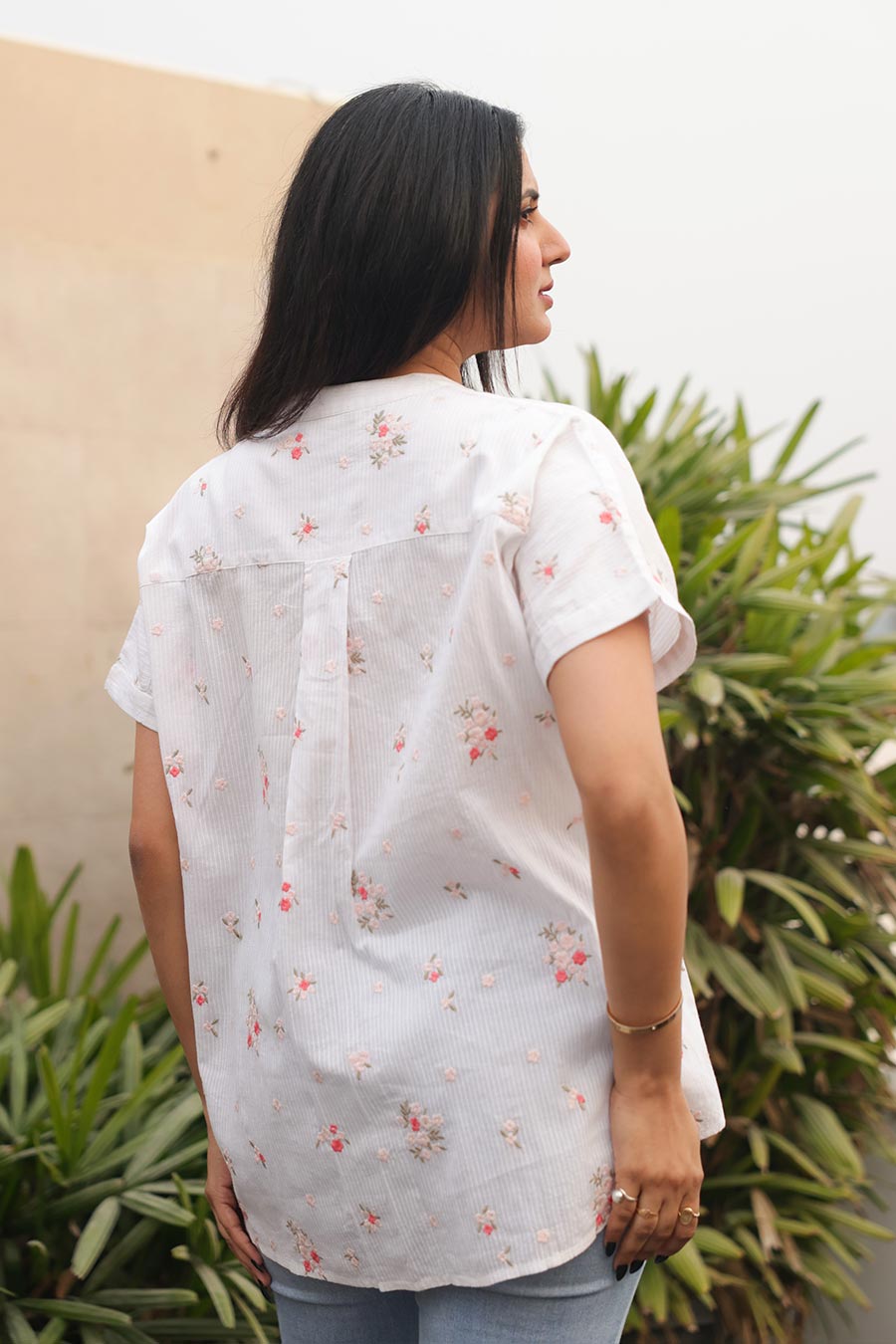 Hallie White Floral Embroidered Shirt