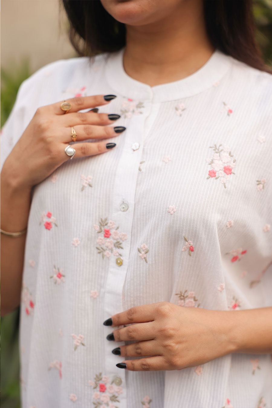 Hallie White Floral Embroidered Shirt