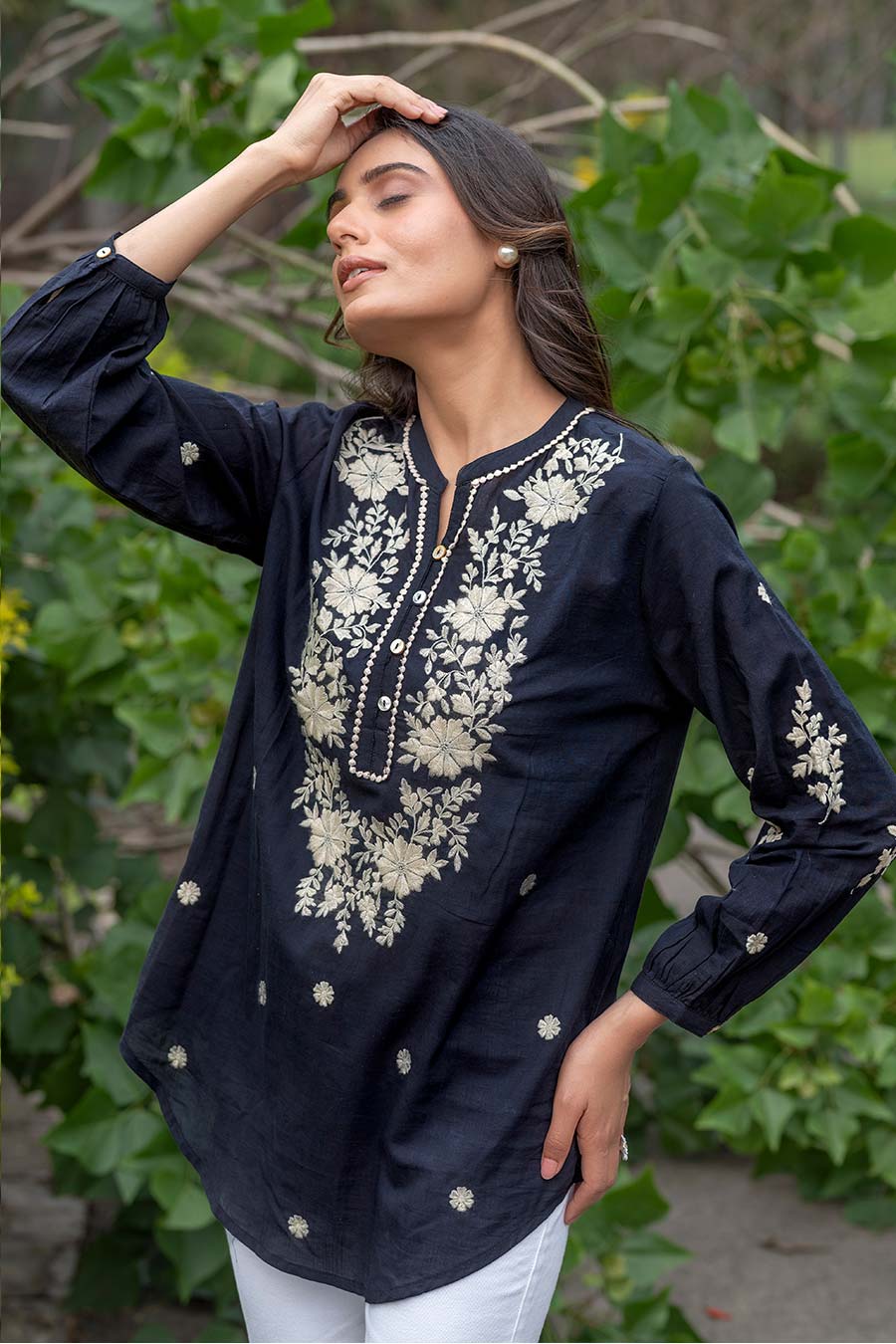 Black Floral Embroidered Top