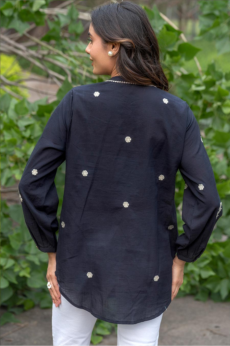 Black Floral Embroidered Top