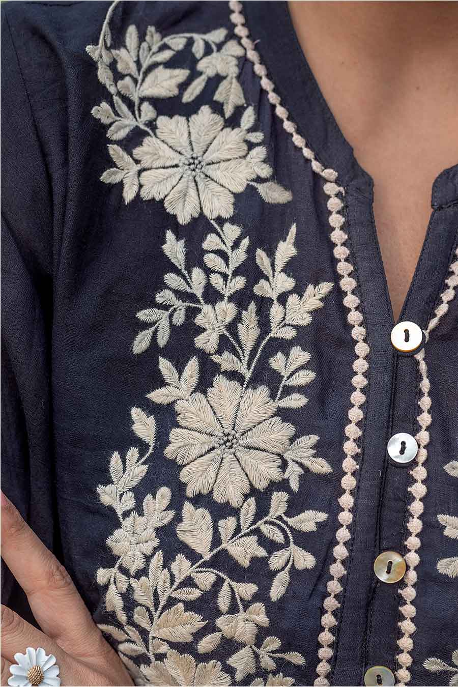 Black Floral Embroidered Top