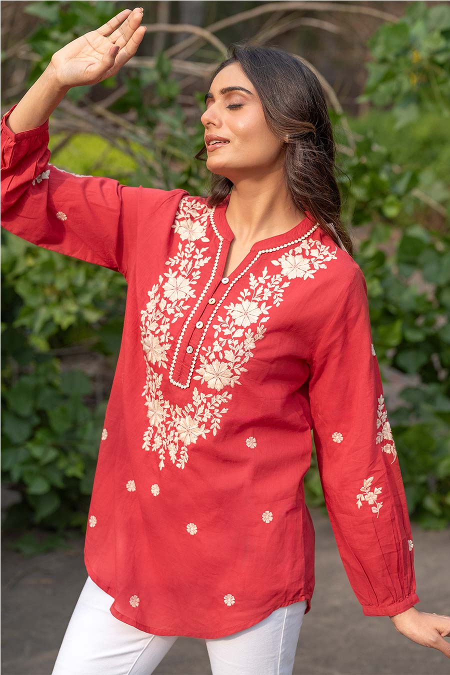 Red Floral Embroidered Top