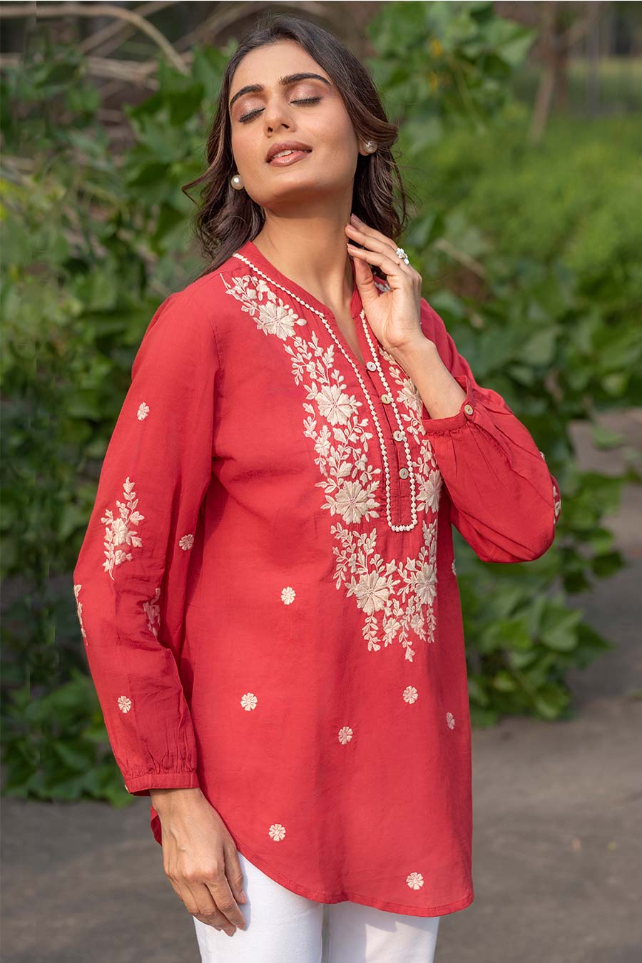 Red Floral Embroidered Top