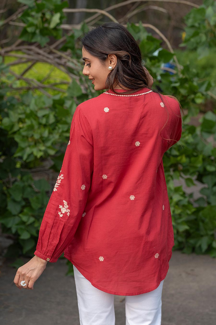 Red Floral Embroidered Top