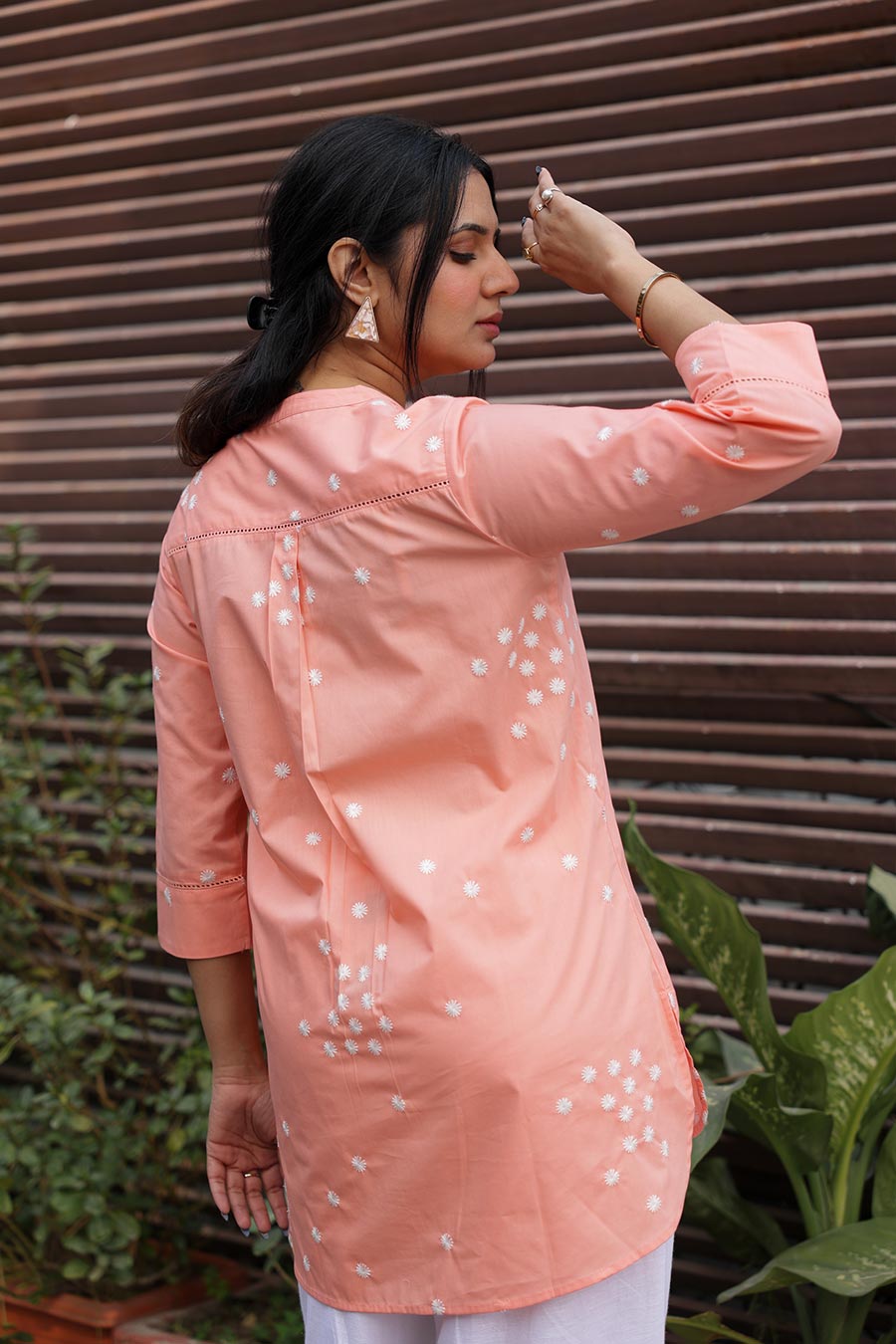 Phoebe Peach Floral Embroidered Shirt