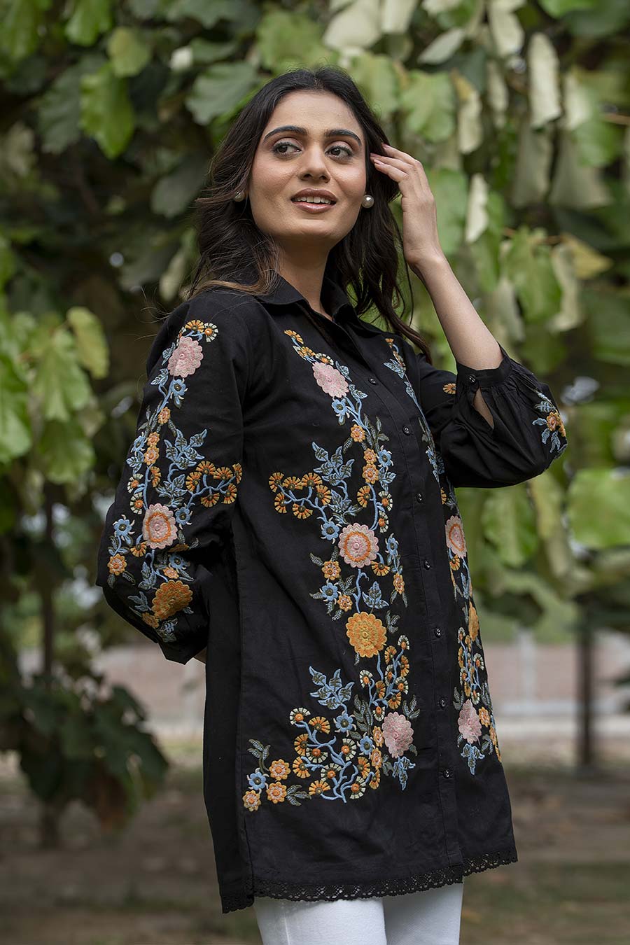 Harriet Black Floral Embroidered Shirt