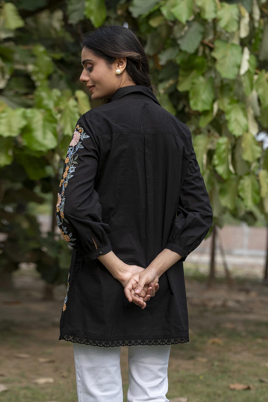 Harriet Black Floral Embroidered Shirt