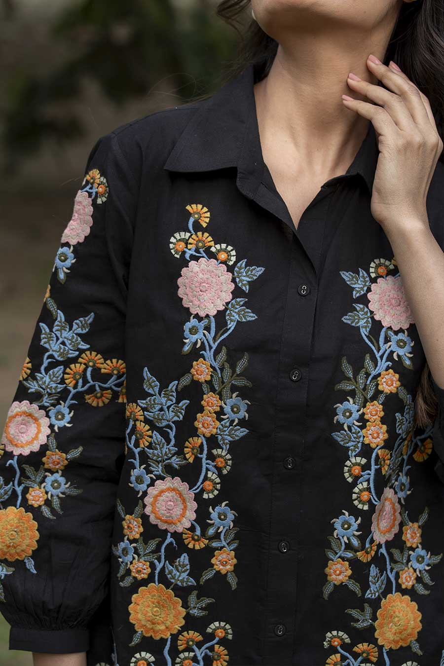 Harriet Black Floral Embroidered Shirt
