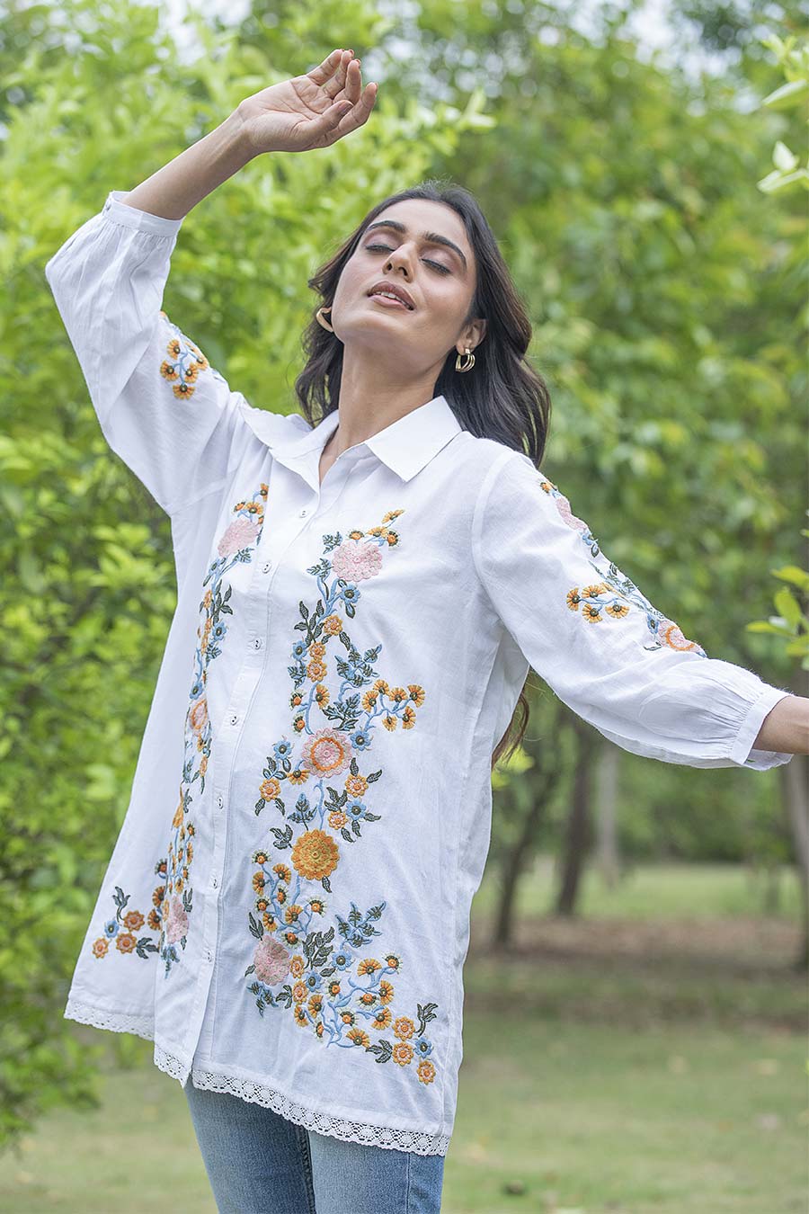 Harriet White Floral Embroidered Shirt