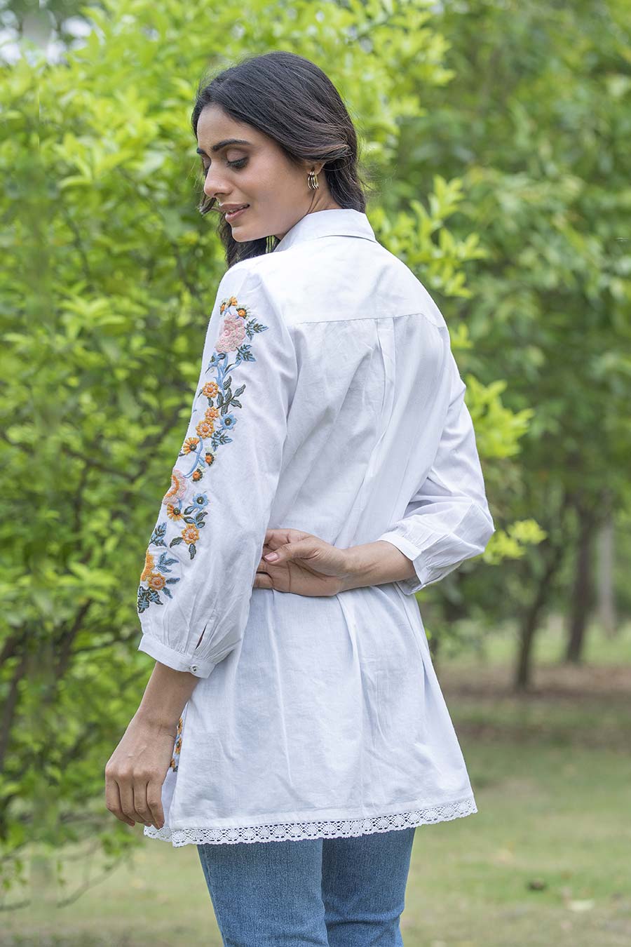 Harriet White Floral Embroidered Shirt