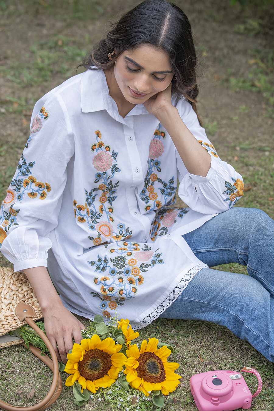 Harriet White Floral Embroidered Shirt