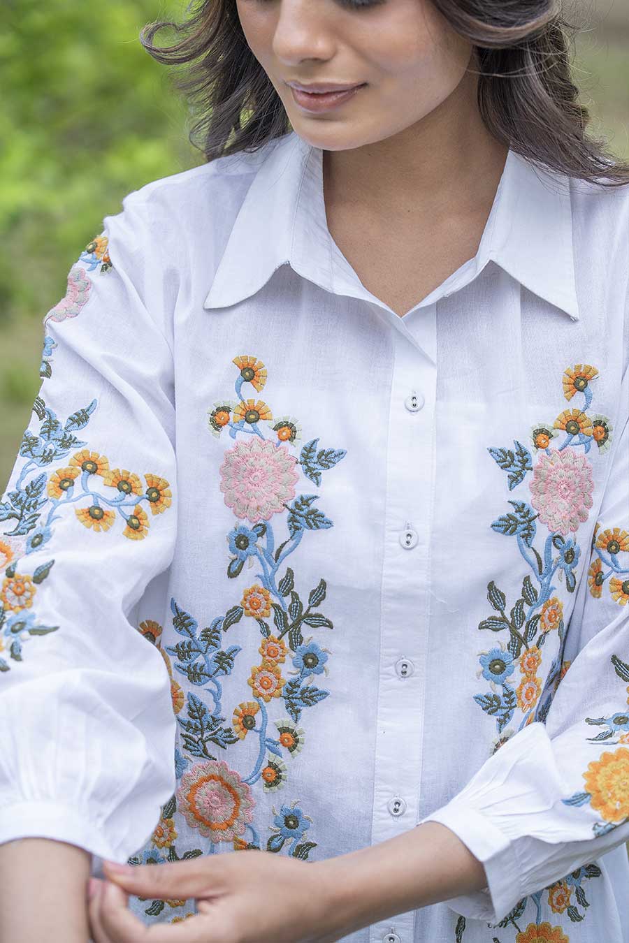 Harriet White Floral Embroidered Shirt
