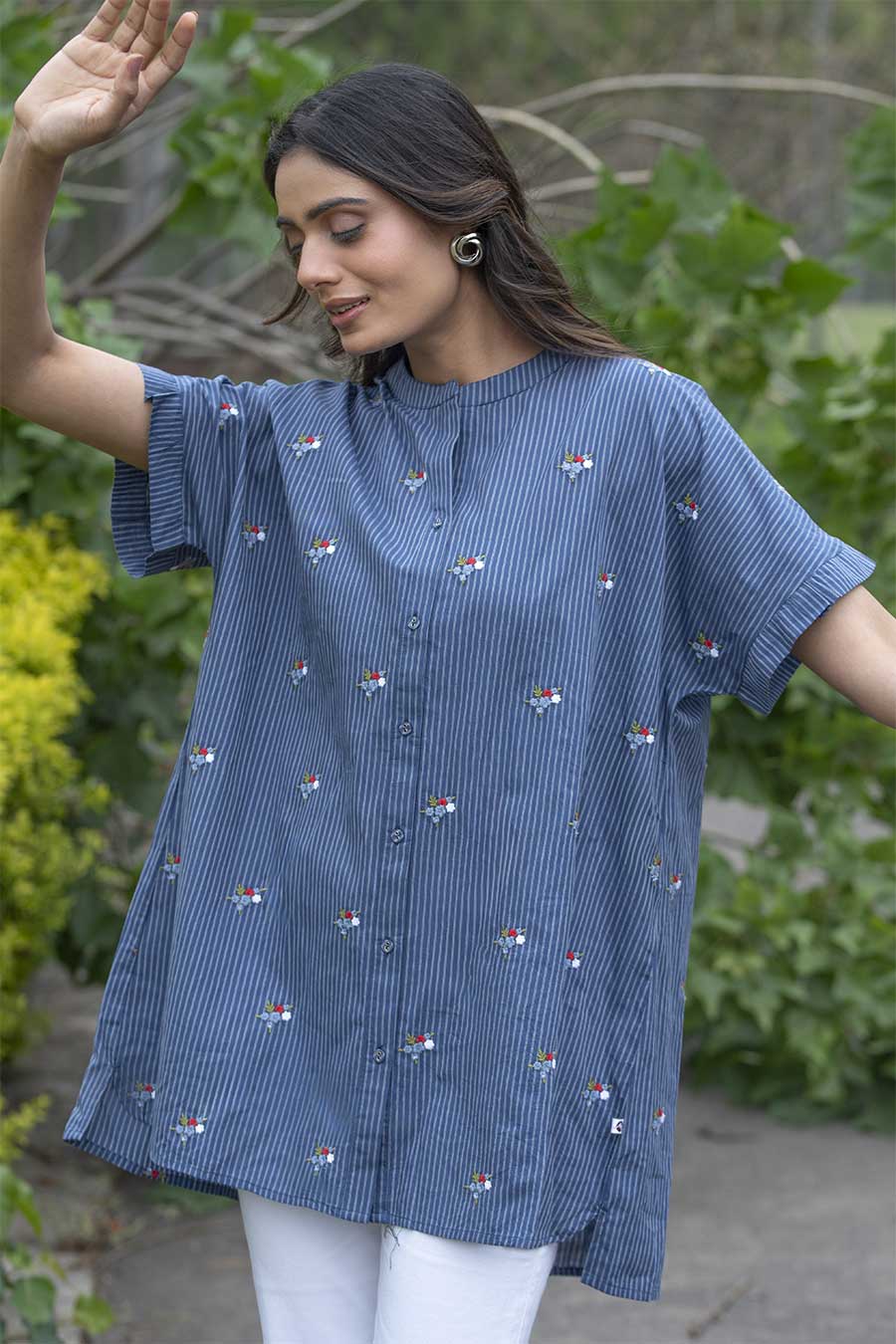Bonnie Blue Striped Floral Embroidered Shirt