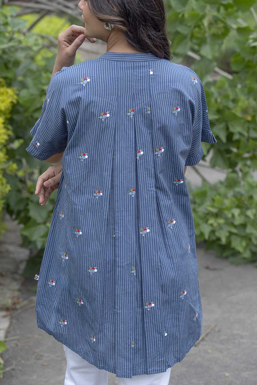 Bonnie Blue Striped Floral Embroidered Shirt