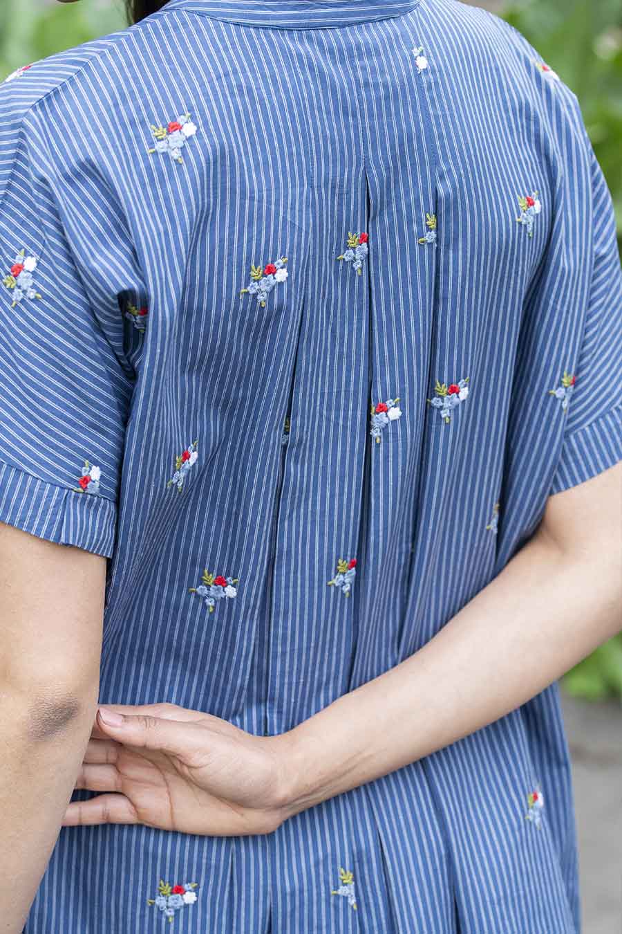 Bonnie Blue Striped Floral Embroidered Shirt