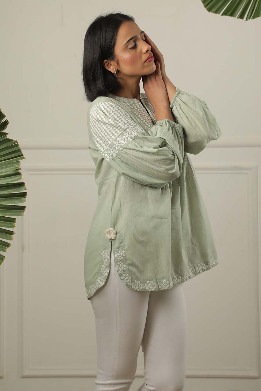 Green Embroidered Top