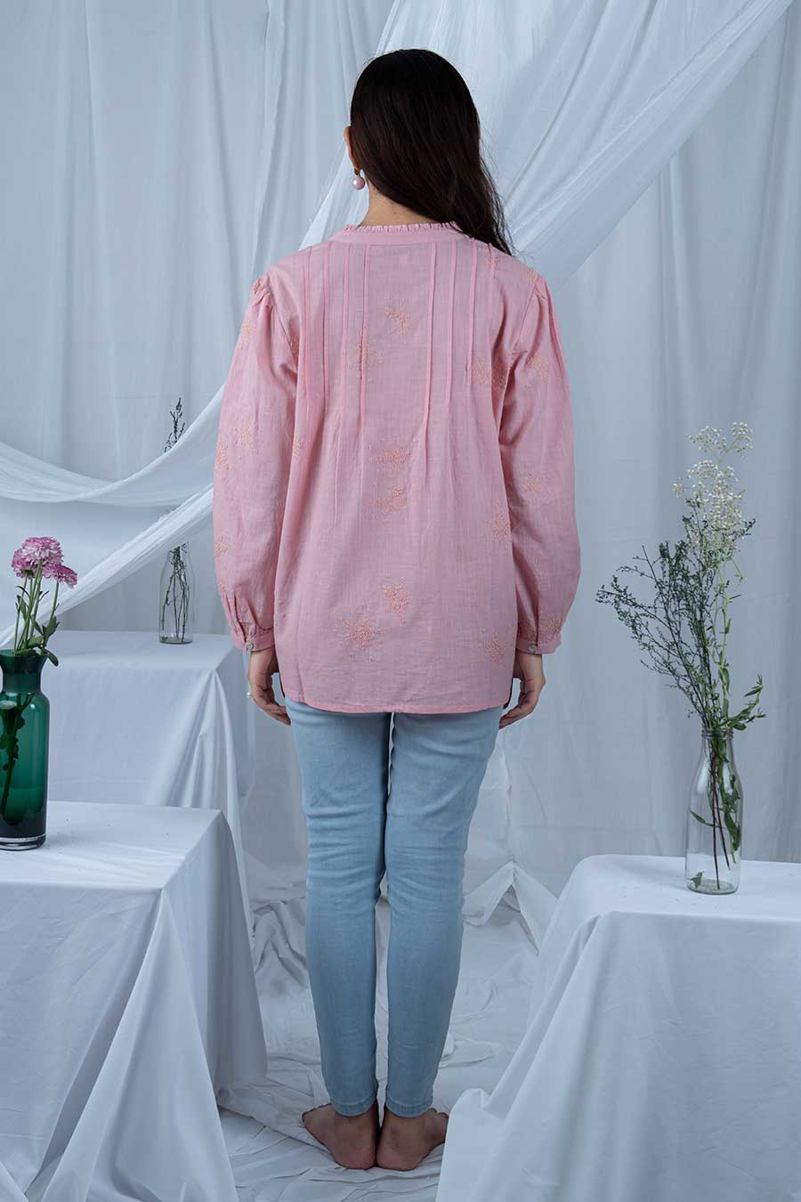 Pink Embroidered Pintuck Top