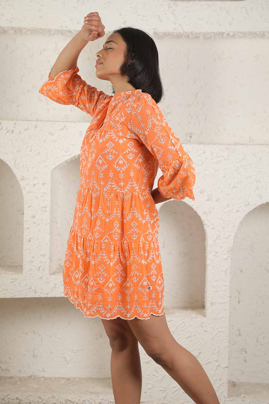 Orange Embroidered Short Dress