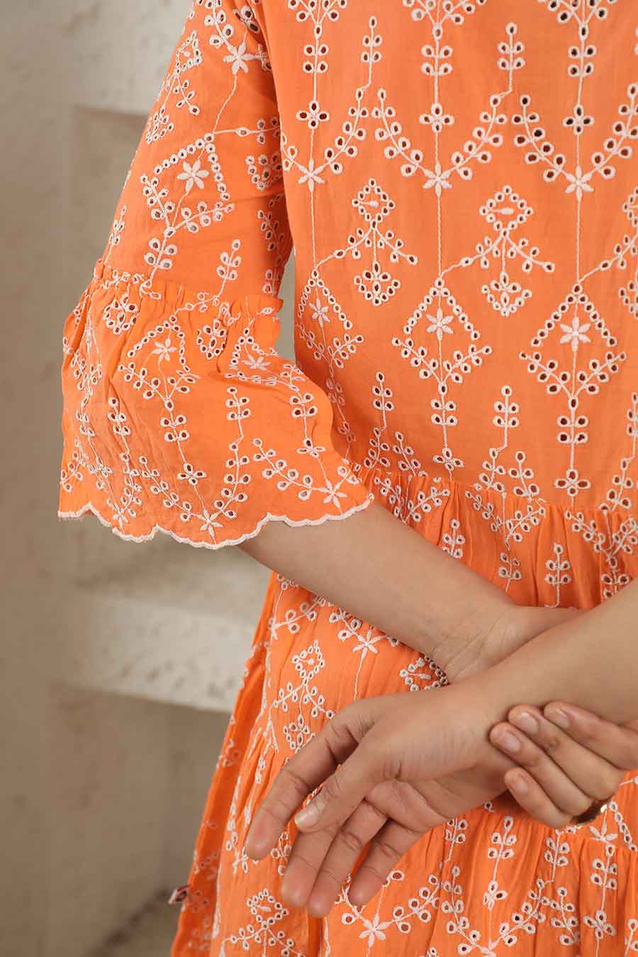 Orange Embroidered Short Dress