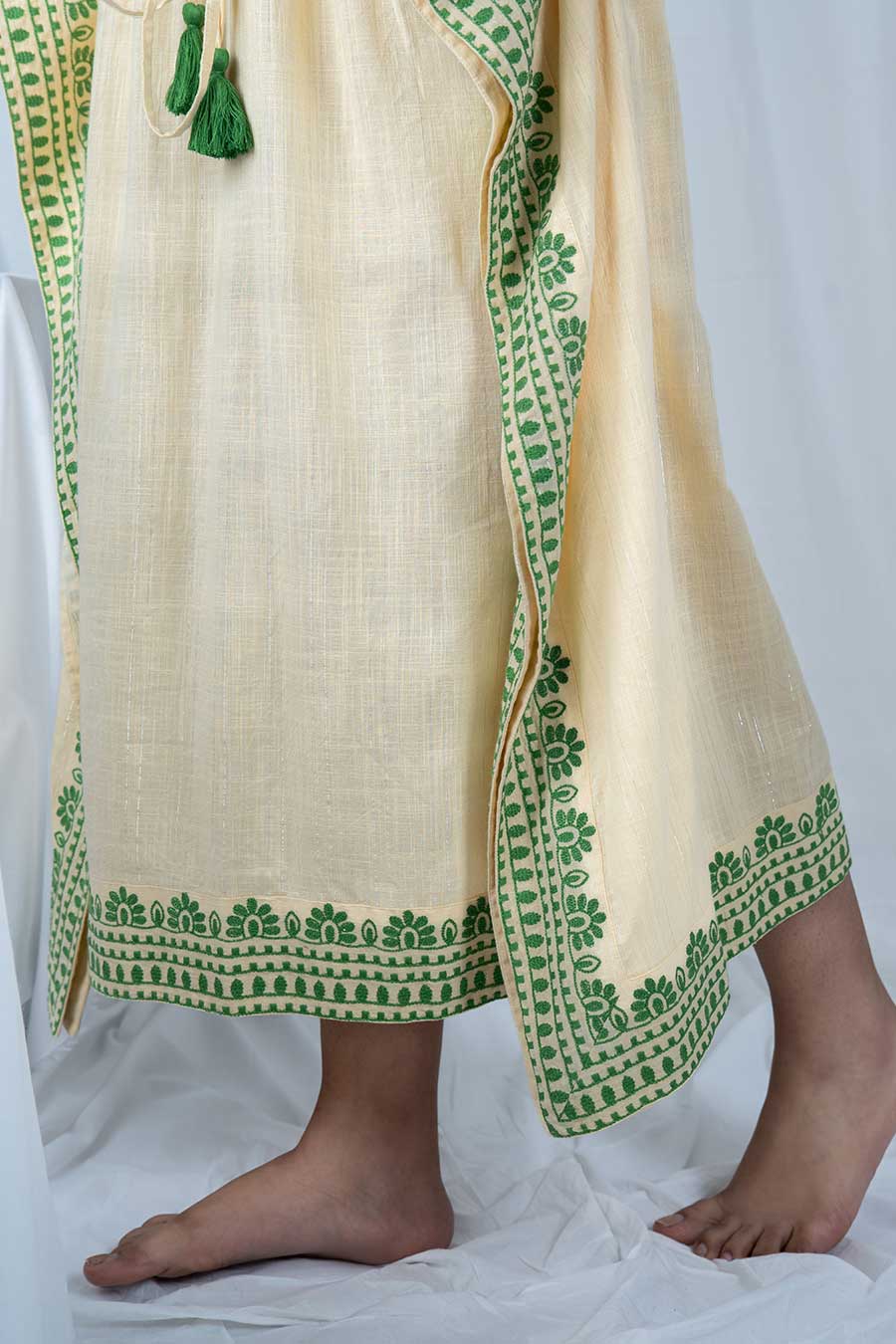 Yellow Embroidered Long Kaftan