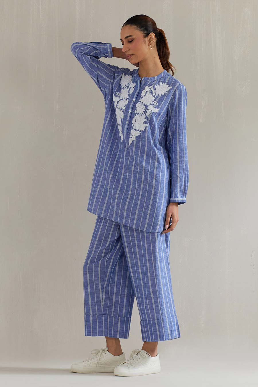 Blue Stripe Embroidered Co-Ord Set