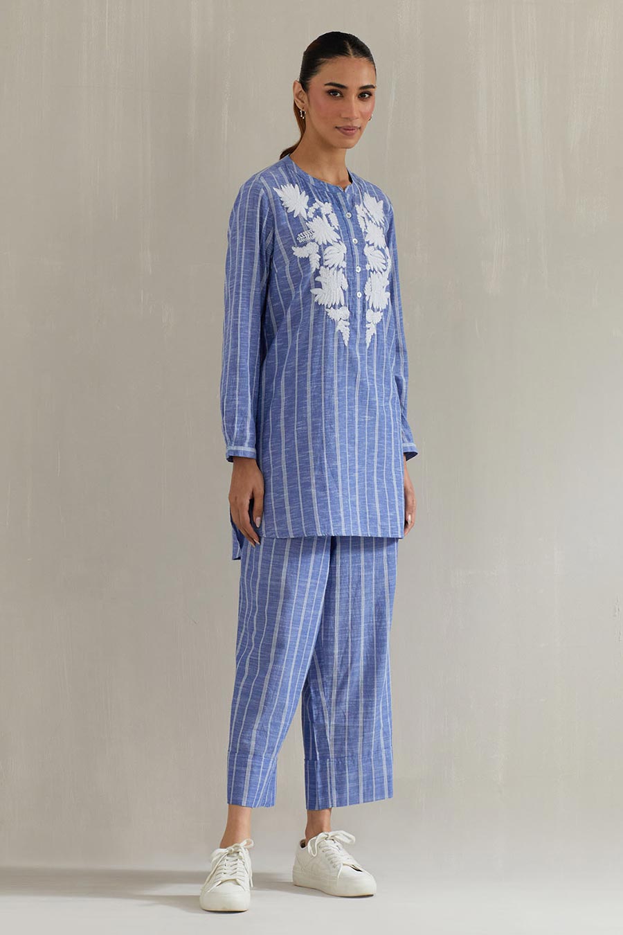 Blue Stripe Embroidered Co-Ord Set