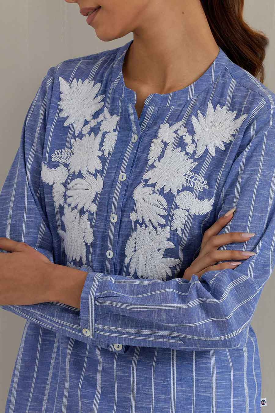 Blue Stripe Embroidered Co-Ord Set