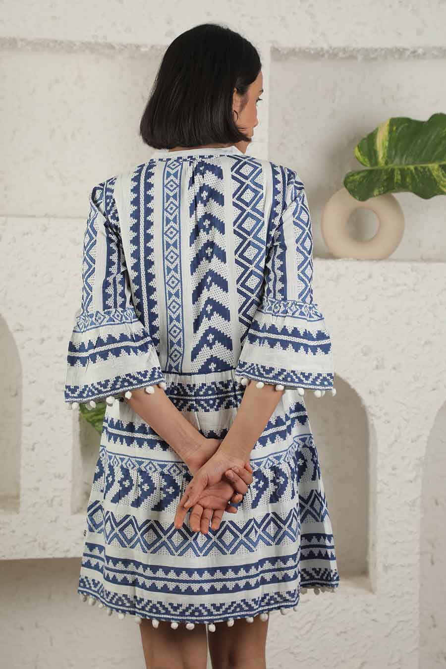 Blue Ikat Printed Short Dress