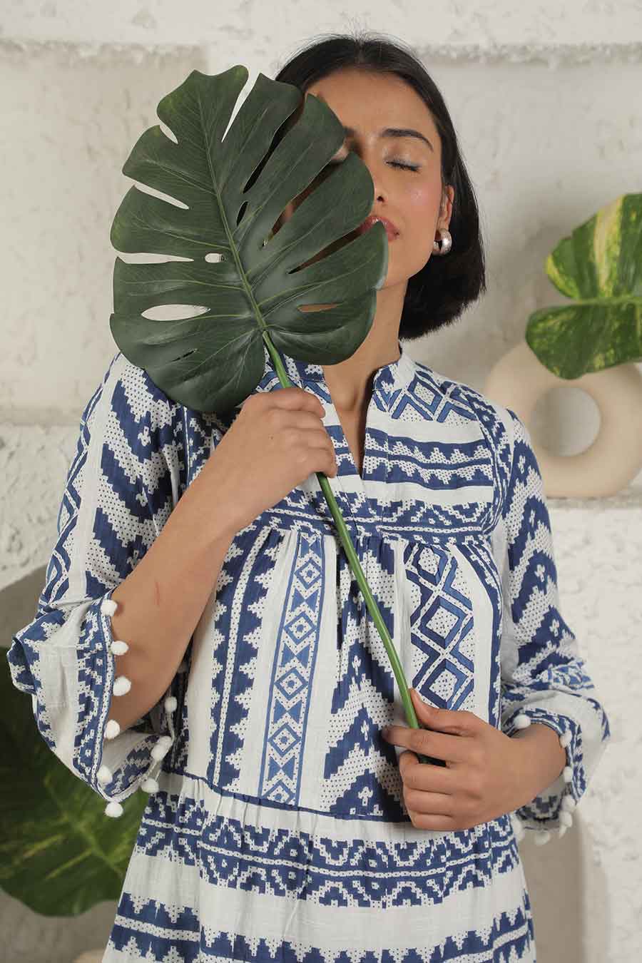 Blue Ikat Printed Short Dress