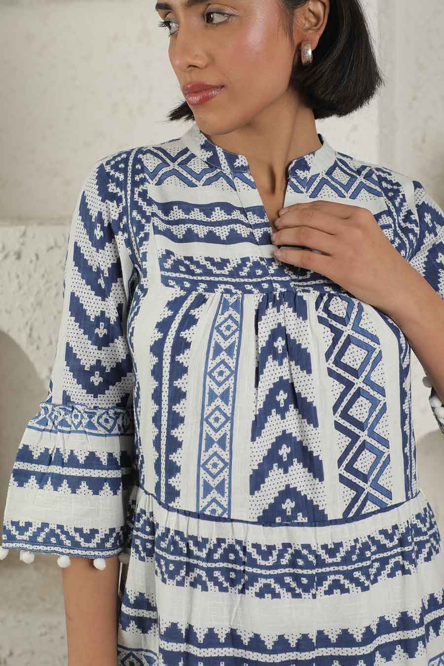 Blue Ikat Printed Short Dress