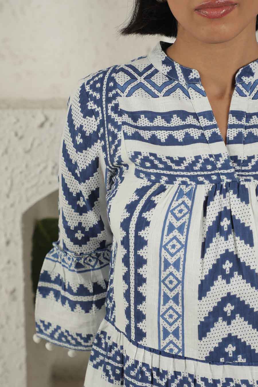 Blue Ikat Printed Short Dress
