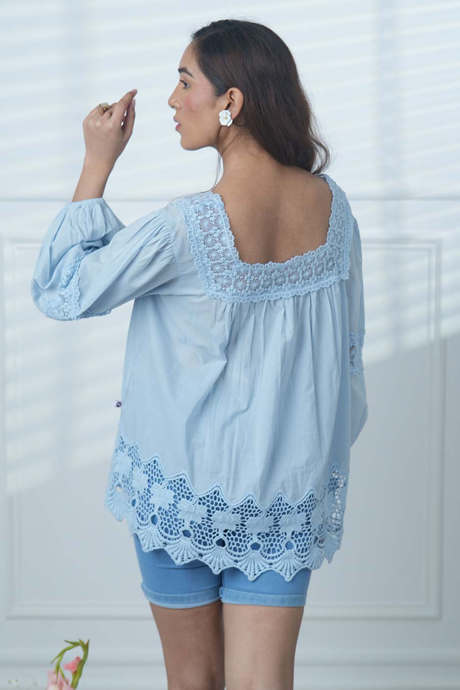 Blue Cotton Embroidered Top