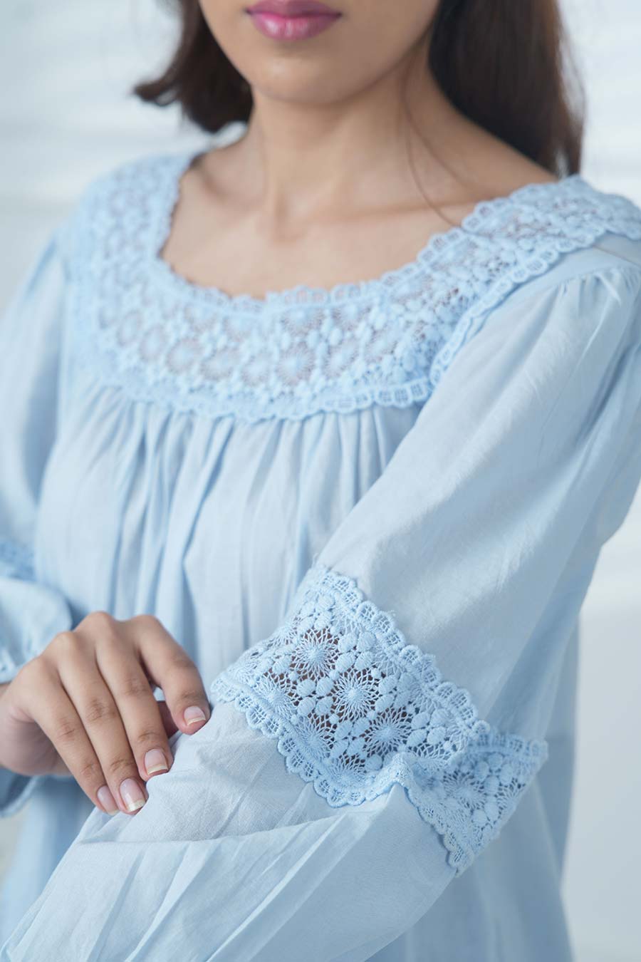 Blue Cotton Embroidered Top