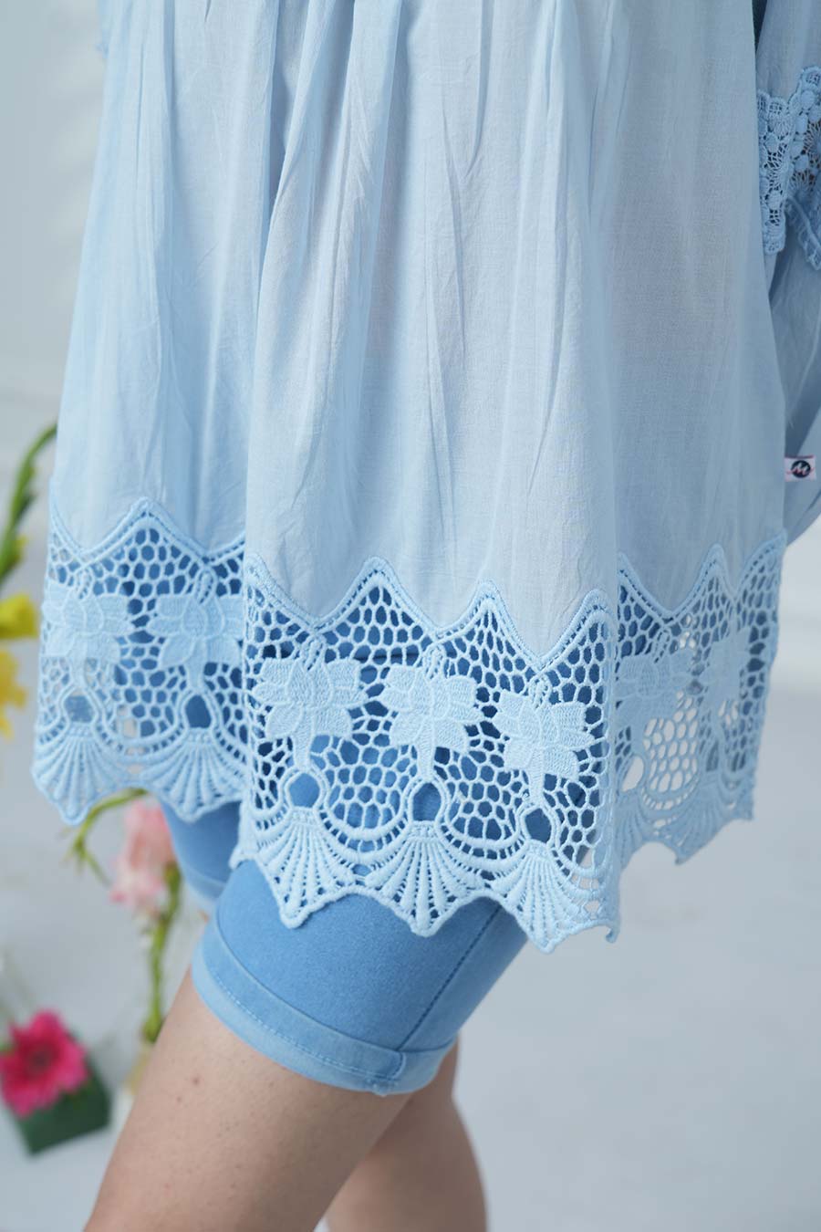 Blue Cotton Embroidered Top