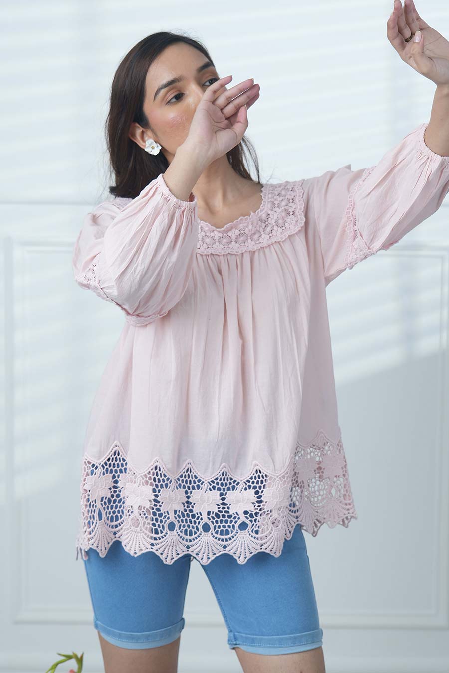 Pink Cotton Embroidered Top