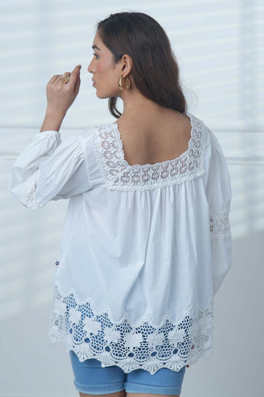 White Cotton Embroidered Top