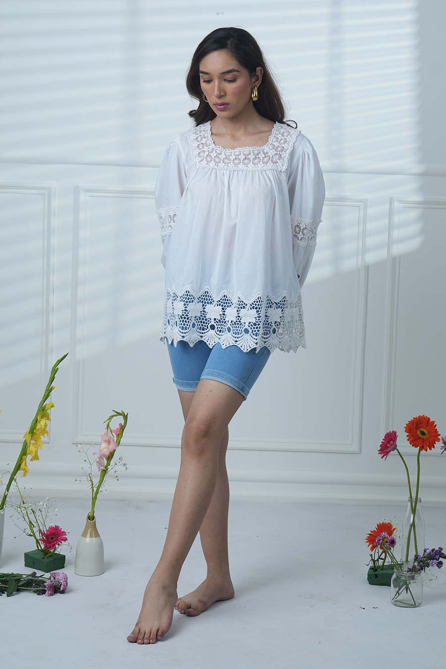 White Cotton Embroidered Top