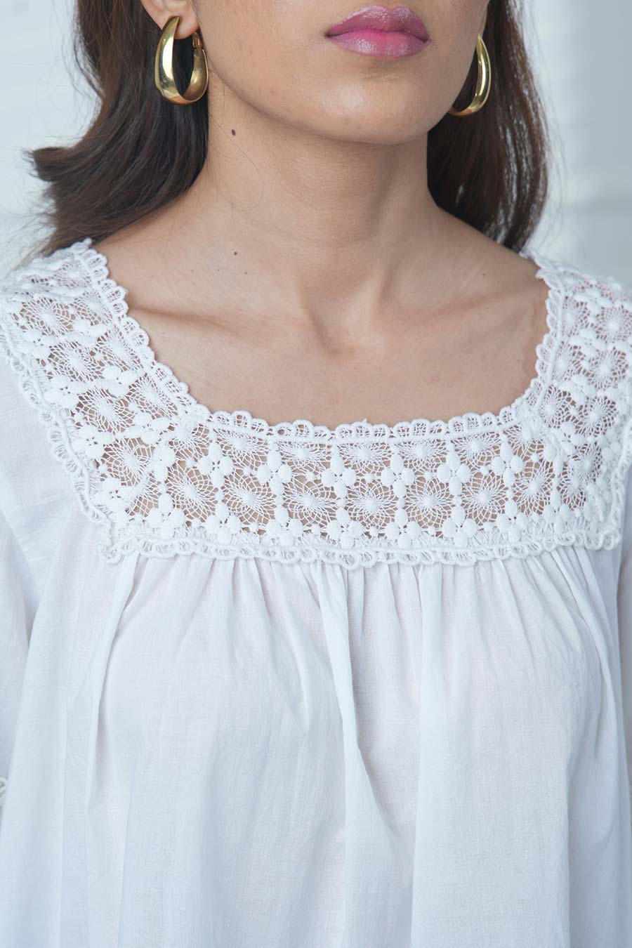 White Cotton Embroidered Top