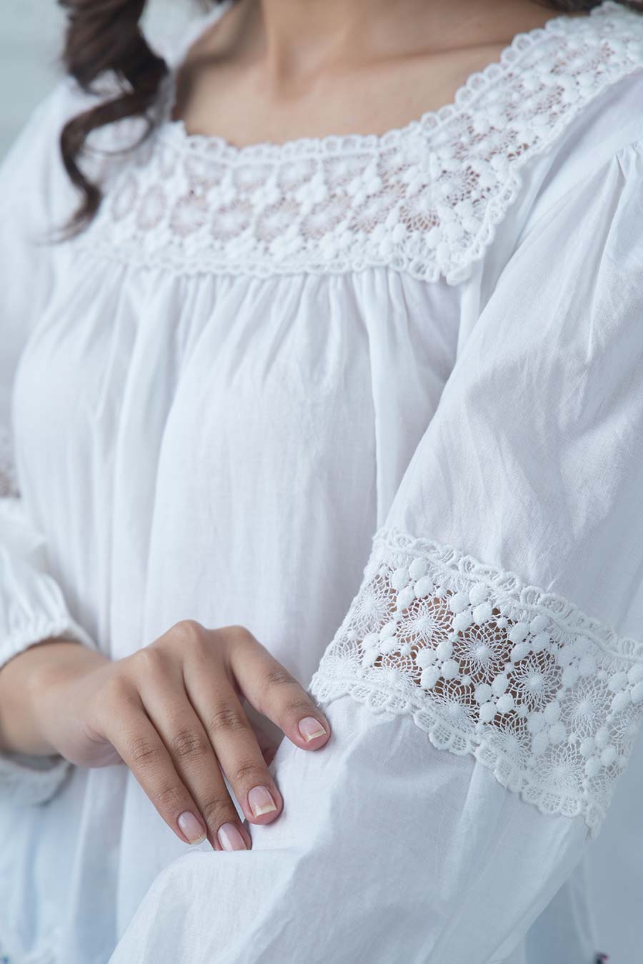 White Cotton Embroidered Top