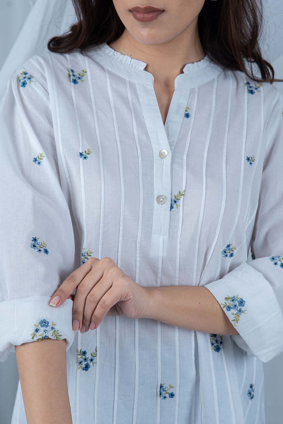 White Floral Motif Embroidered Top