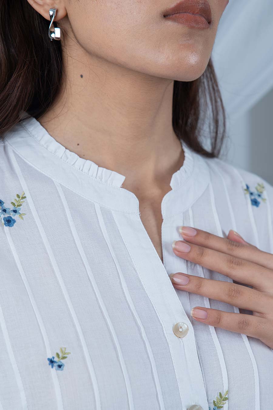 White Floral Motif Embroidered Top