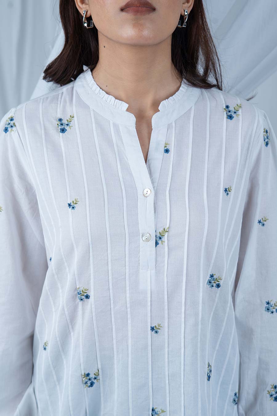 White Floral Motif Embroidered Top