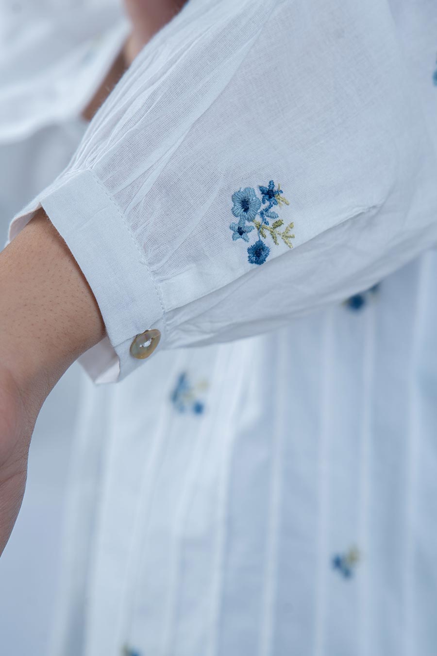 White Floral Motif Embroidered Top