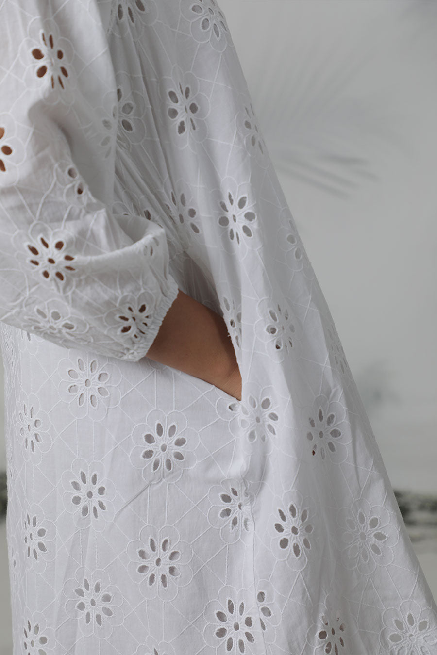 White Embroidered Pleated Dress
