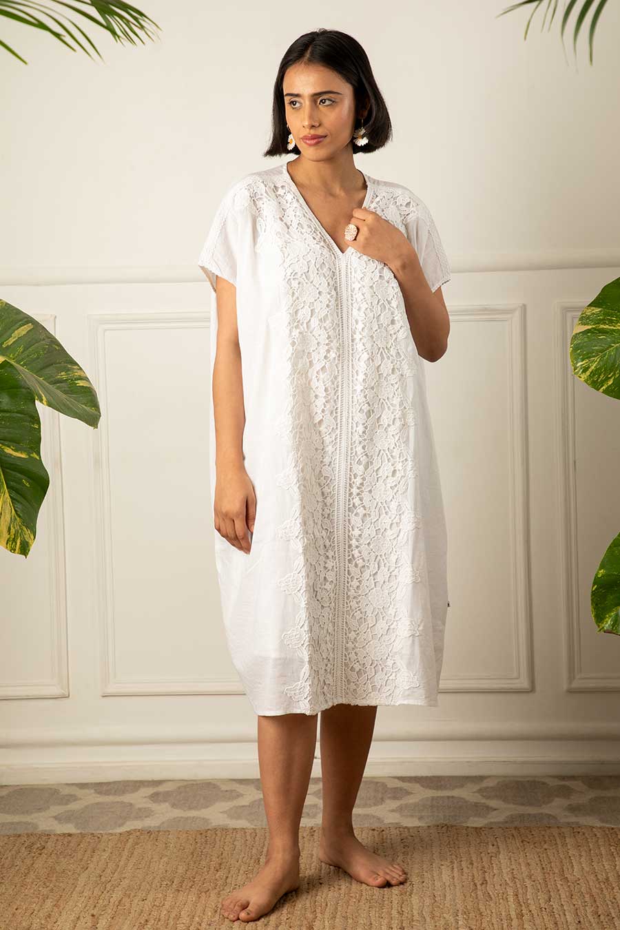 White Lace Embellished Dress