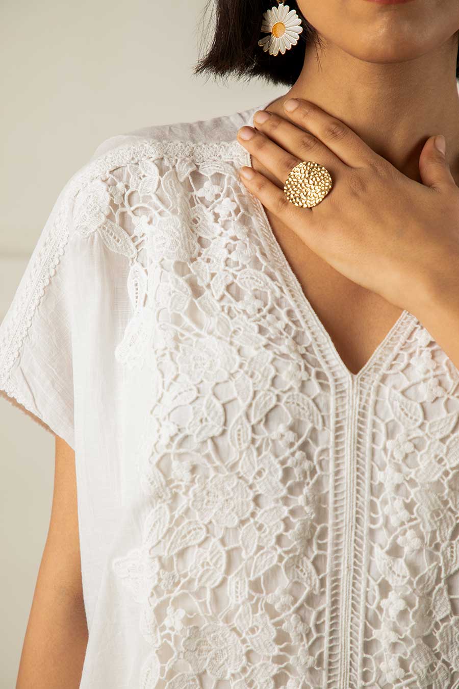 White Lace Embellished Dress