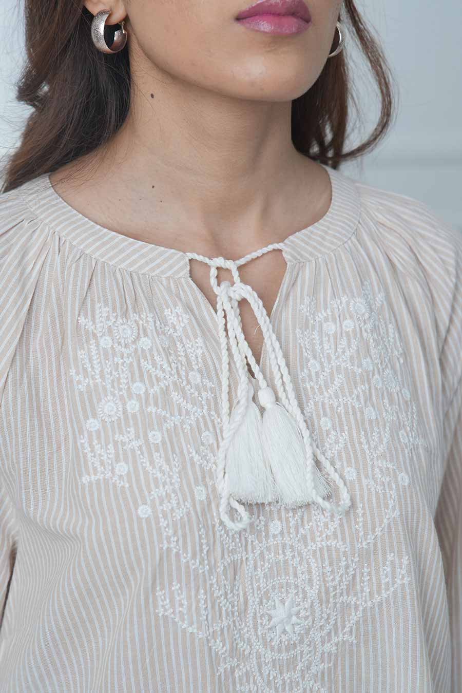 Beige Embroidered Top