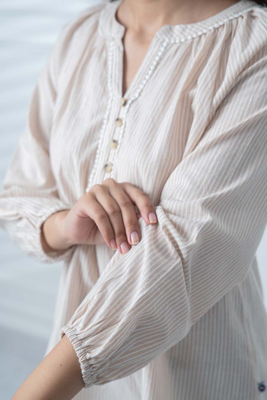 Beige Gathered Neck Top